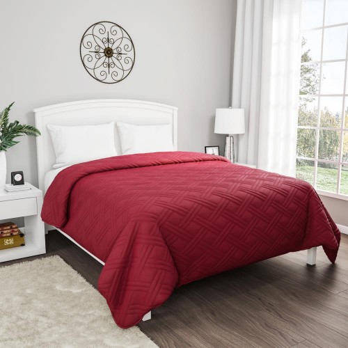Comforters & Bedspreads| Hastings Home Coverlet Burgundy Solid Full/Queen Duvet Cover (Polyester with Polyester Fill) - TU93855