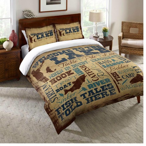 Comforters & Bedspreads| Laural Home Welcome to the Lake Multi-colored Multi King Comforter (Cotton with Polyester Fill) - WQ56804