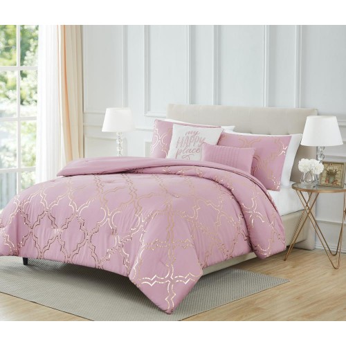 Comforters & Bedspreads| Olivia Gray Adriana Comforter Set Rose Geometric Queen Comforter (Microfiber with Polyester Fill) - XP44327