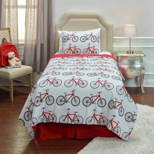 Comforters & Bedspreads| Rizzy Home Bicycle Bed Red Twin Comforter Red Multi Twin Comforter (Cotton with Polyester Fill) - PY52948