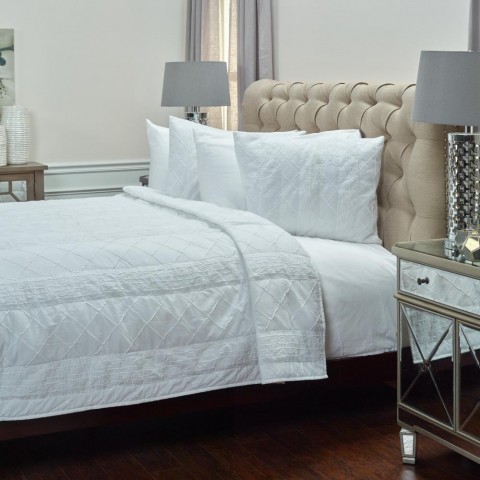Comforters & Bedspreads| Rizzy Home Claire Twin Quilt White Solid Twin Quilt (Cotton with Polyester Fill) - VE51630