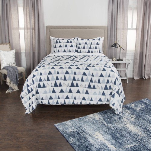 Comforters & Bedspreads| Rizzy Home Flint Twin XL Quilt Indigo Geometric Twin/Twin Xl Quilt (Cotton with Polyester Fill) - ZW70666