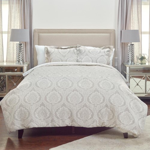 Comforters & Bedspreads| Rizzy Home Isabella Queen Duvet Ivory Damask Queen Duvet Cover (Linen with Fill) - HP98703