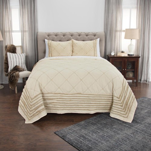 Comforters & Bedspreads| Rizzy Home Lyric King Quilt Natural Geometric King Quilt (Cotton with Polyester Fill) - UR28286