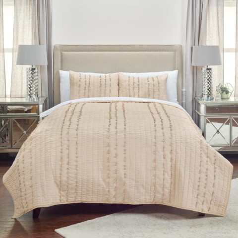 Comforters & Bedspreads| Rizzy Home Piper Twin Quilt Light Beige Stripe Twin Quilt (Cotton with Polyester Fill) - PQ90160