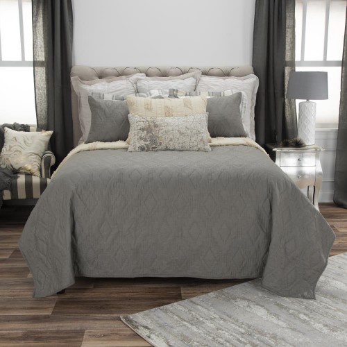 Comforters & Bedspreads| Rizzy Home Tapper Grey Twin Quilt Gray Geometric Twin Quilt (Cotton with Polyester Fill) - AY04632