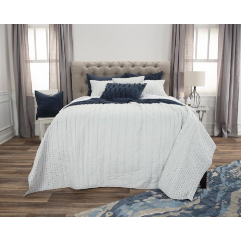 Comforters & Bedspreads| Rizzy Home Ventrice Queen Quilt Aqua Blue Stripe Queen Quilt (Cotton with Polyester Fill) - FA41408