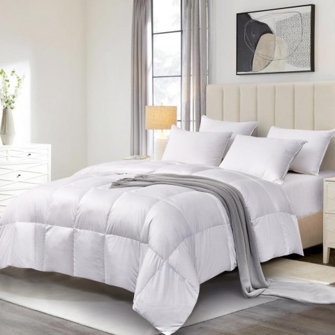 Comforters & Bedspreads| Scott Living White Down Fiber Comforter White Solid Full/Queen Comforter (Cotton with Down Fill) - OV86435