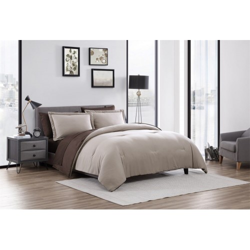 Comforters & Bedspreads| The Nesting Company Khaki and Brown Reversible Queen Comforter (Microfiber with Polyester Fill) - BK75298
