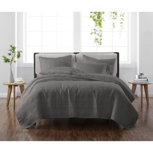 Bedding Sets| Cannon Cannon Heritage Solid 3-Piece Grey Full/Queen Quilt Set - RT86673