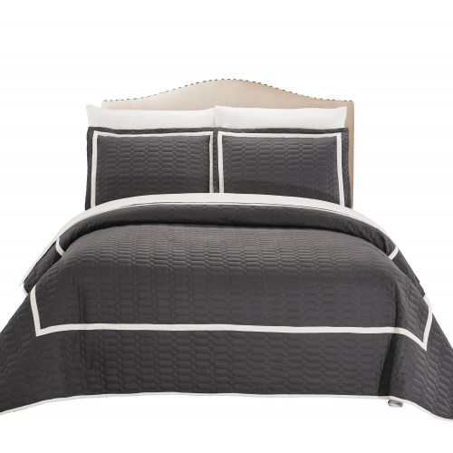 Bedding Sets| Chic Home Design Birmingham 3-Piece Grey King Quilt Set - SC57479