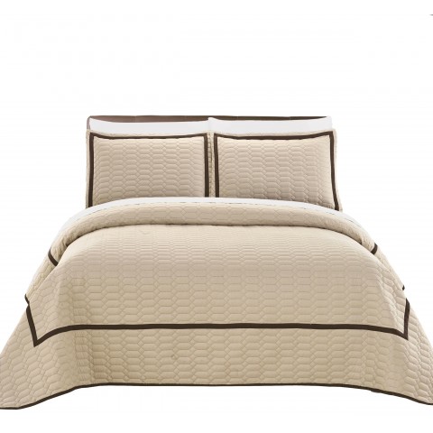 Bedding Sets| Chic Home Design Birmingham 7-Piece Beige Queen Quilt Set - VT95519