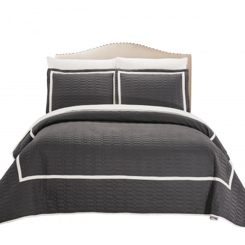 Bedding Sets| Chic Home Design Birmingham 7-Piece Grey Queen Quilt Set - NX68761