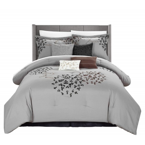 Bedding Sets| Chic Home Design Cheila 12-Piece Silver Queen Comforter Set - CF46177