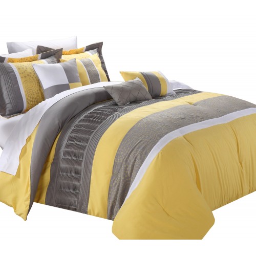 Bedding Sets| Chic Home Design Euphoria 8-Piece Yellow King Comforter Set - YF56982