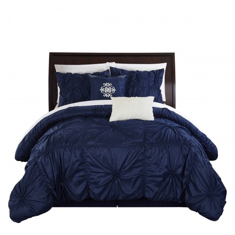 Bedding Sets| Chic Home Design Halpert 10-Piece Navy King Comforter Set - ZG77045