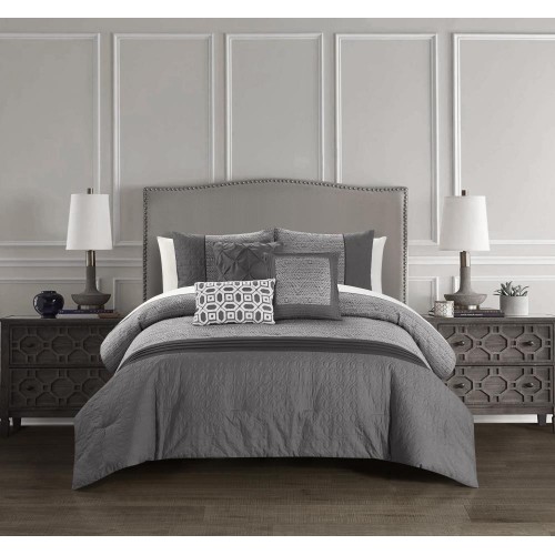 Bedding Sets| Chic Home Design Imani 6-Piece Grey King Comforter Set - DT96644