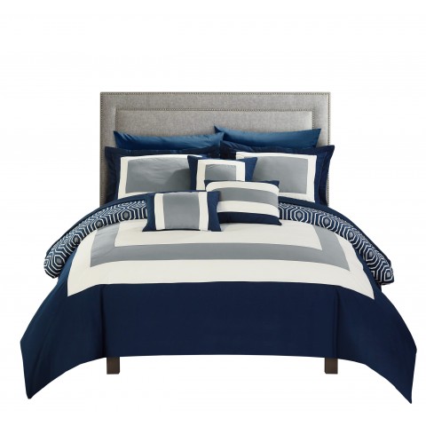 Bedding Sets| Chic Home Design Jake 10-Piece Navy King Comforter Set - ZU49588