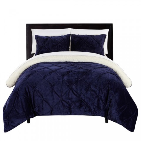Bedding Sets| Chic Home Design Josepha 3-Piece Navy Queen Comforter Set - FJ84629