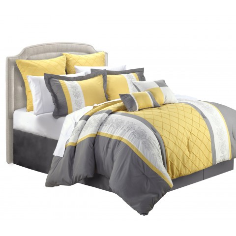 Bedding Sets| Chic Home Design Livingston 8-Piece Yellow Queen Comforter Set - XZ27668