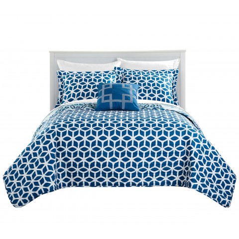 Bedding Sets| Chic Home Design Madrid 8-Piece Blue King Quilt Set - FR03405