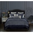 Bedding Sets| Chic Home Design Meryl 9-Piece Navy King Comforter Set - YO97748