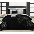 Bedding Sets| Chic Home Design Pink Floral 8-Piece Black White King Comforter Set - FO78969