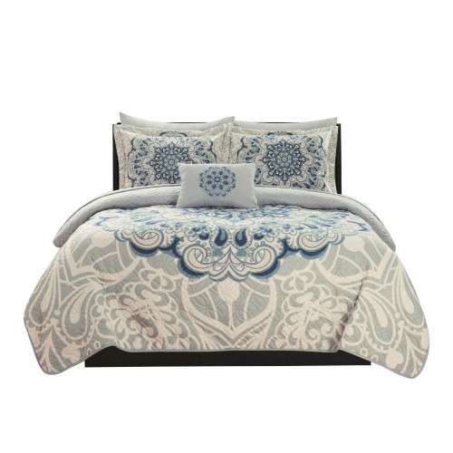 Bedding Sets| Chic Home Design Raina 8-Piece Blue King Quilt Set - IU69974