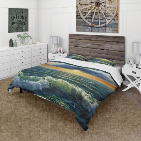 Bedding Sets| Designart 3-Piece Blue King Duvet Cover Set - IJ48095