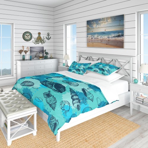 Bedding Sets| Designart 3-Piece Blue King Duvet Cover Set - TG93276