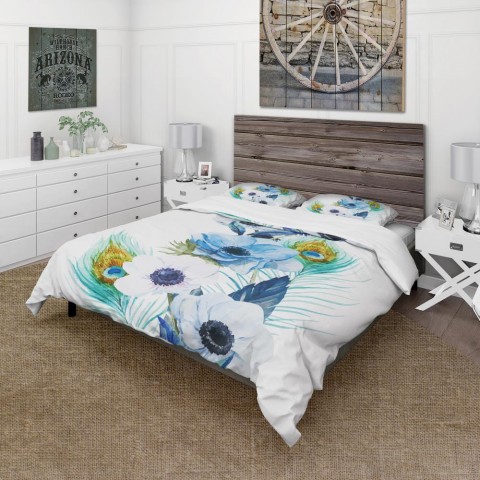 Bedding Sets| Designart 3-Piece Blue Queen Duvet Cover Set - FJ57220