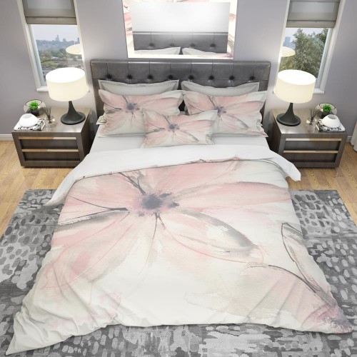 Bedding Sets| Designart 3-Piece Pink Queen Duvet Cover Set - CD28402