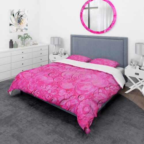 Bedding Sets| Designart Designart Duvet covers 3-Piece Pink Queen Duvet Cover Set - EL03507