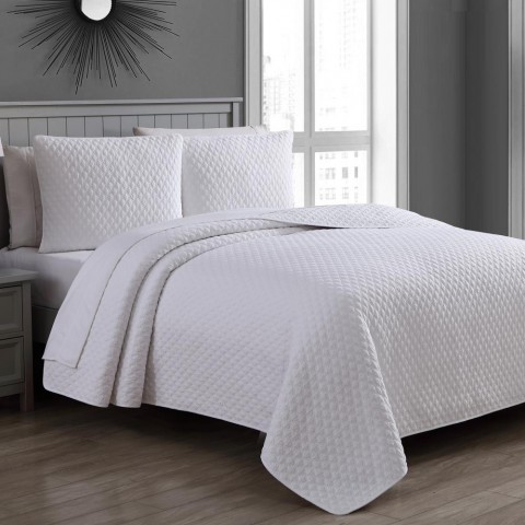 Bedding Sets| Estate Collection Fenwick 3-Piece White King Quilt Set - HC62112