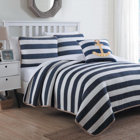 Bedding Sets| Estate Collection Hampton 3-Piece Navy Twin Quilt Set - AX90506