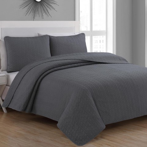 Bedding Sets| Estate Collection Tristan 3-Piece Charcoal Grey Full/Queen Quilt Set - PL41724