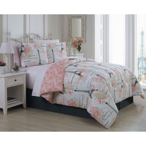 Bedding Sets| Geneva Home Fashion Amour Paris 8-Piece Pink Queen Comforter Set - PP98284