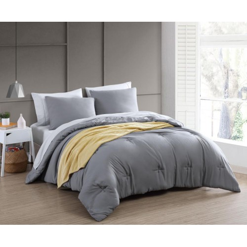 Bedding Sets| Geneva Home Fashion Anniston 6-Piece Dark Grey Twin Comforter Set - KS48594