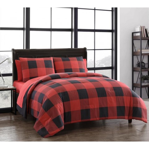 Bedding Sets| Geneva Home Fashion Buffalo Plaid 7-Piece Red/Black King Comforter Set - YF39042