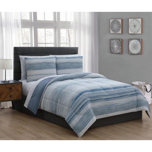 Bedding Sets| Geneva Home Fashion Laken 7-Piece Blue King Comforter Set - AJ01155