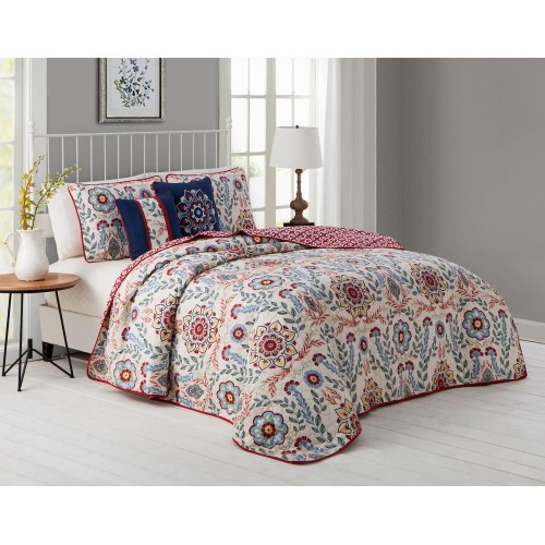 Bedding Sets| Geneva Home Fashion Valena 5-Piece Multi King Quilt Set - DT42177