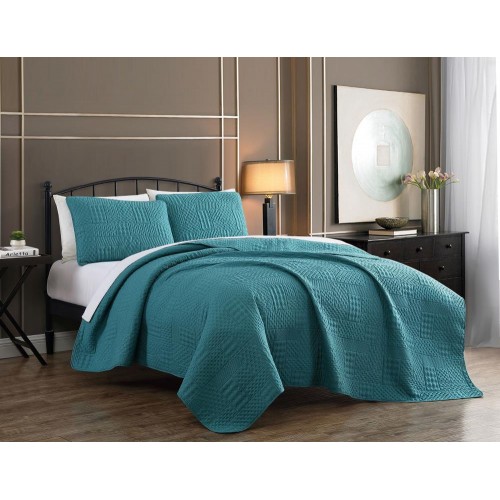 Bedding Sets| Geneva Home Fashion Yardley 3-Piece Teal Queen Quilt Set - QS31905