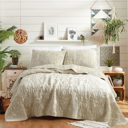 Bedding Sets| Makers Collective Hamsa (Natural) 3-Piece Off-white King Quilt Set - JJ51198