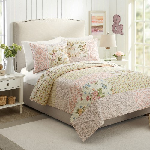 Bedding Sets| Mary Jane's Home Sweet Blooms Pink Full/Queen Quilt Set - SL08790
