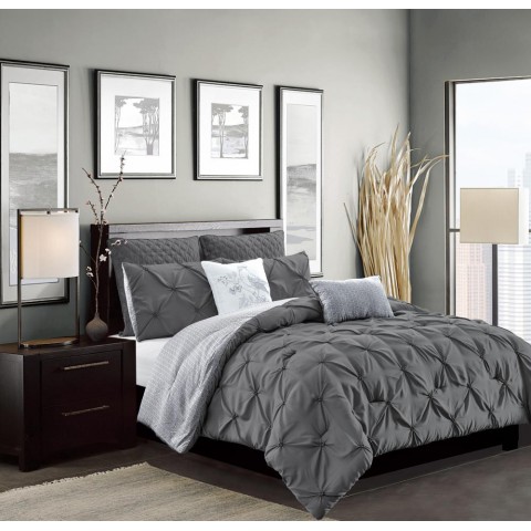 Bedding Sets| Olivia Gray Olympia 7-Piece Comforter Set 7-Piece Charcoal Queen Comforter Set - QB58745