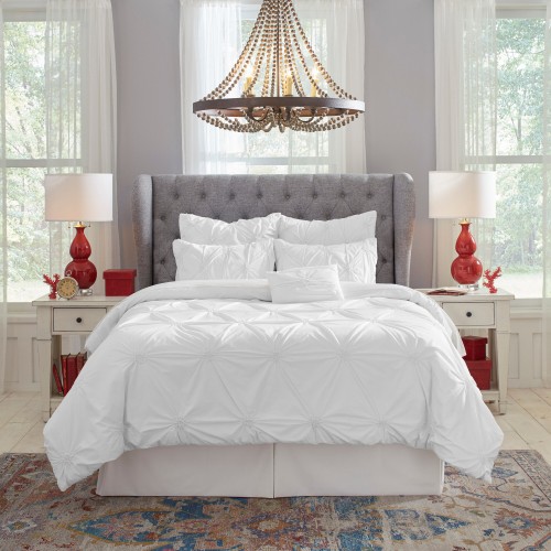 Bedding Sets| Pointehaven Pointehaven 100% Cotton-Pintuck Comforter Set 4-Piece White Twin Comforter Set - EN30242