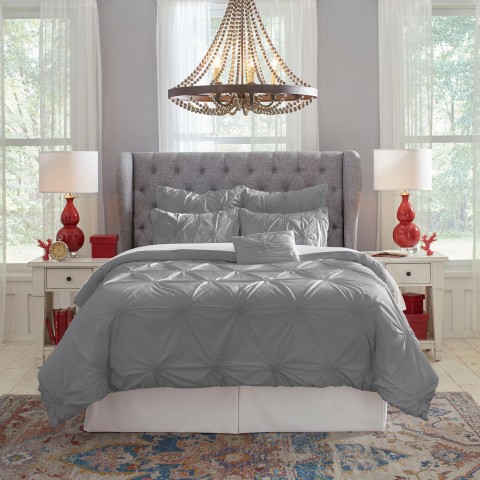 Bedding Sets| Pointehaven Pointehaven 100% Cotton-Pintuck Comforter Set 6-Piece Grey King Comforter Set - SN35644