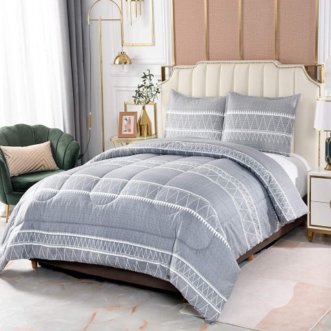 Bedding Sets| Shatex Bedding-Set Gray Queen Comforter Set - OK47447