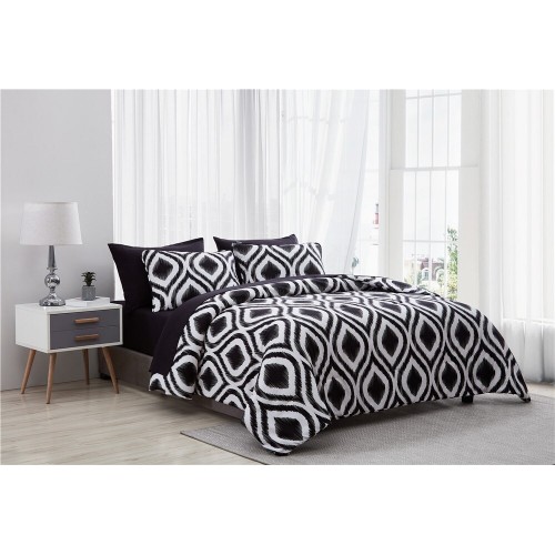 Bedding Sets| The Nesting Company Cypress 7 Piece Bed in a Bag Comforter Set 7-Piece Black and White Queen Comforter Set - NM91356