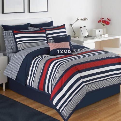 Bedding Sets| WestPoint Home IZOD Varsity Stripe Bedding 2-Piece Blue and Tan Twin Extra Long Comforter Set - IL74819